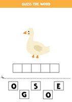 Spelling game for kids. Cartoon cute goose. vector