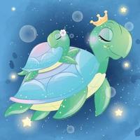 linda tortuga marina madre y bebé ilustración vector