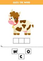 Spelling game for kids. Cartoon cute cow. vector