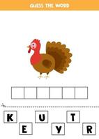 Spelling game for kids. Cute cartoon turkey. vector