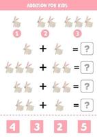 Addition worksheet with cute rabbit. Math game. vector