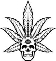 silueta de calavera con pelo de hoja de cannabis vector