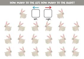 Left or right with cute rabbit. Logical worksheet for preschoolers. vector