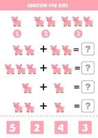 Addition worksheet with cute farm pig. Math game.