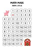 Get cute pig to the barn by counting to 16. vector