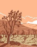 Joshua tree in the Mojave Desert within Joshua Tree National Park in California and Nevada, WPA Poster Art vector