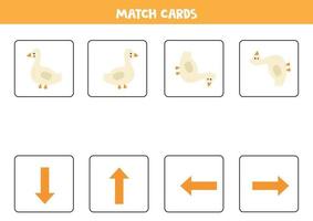 Left, right, up or down. Spatial orientation with cartoon goose. vector