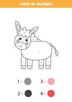 Color cute donkey by numbers. Farm animal worksheet. vector