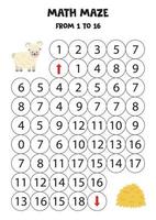 Get cute sheep to the hay by counting to 16. vector