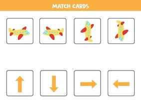 Left, right, up or down. Spatial orientation with cartoon airplane. vector