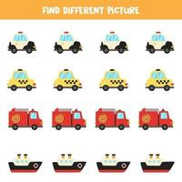 Find transport which is different from others. Transport themed worksheet. vector