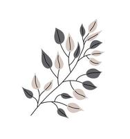 Tree branch with leaves over white background. Vector graphic scandinavian illustration. Artwork design element for kids design greeting card, textile, wallpaper, poster or banner.