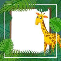 Tropical leaves banner template with a giraffe cartoon character vector