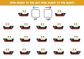 Left or right with ship. Logical worksheet for preschoolers. vector