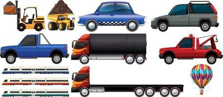 Set of different kind of cars and trucks isolated on white background vector