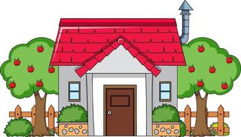 Front view of a house with nature elements on white background vector