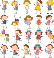 Set of different doodle kids cartoon character vector