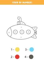 Color cartoon submarine by numbers. Transportation worksheet. vector