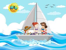 Sea scene with people on a sailboat vector