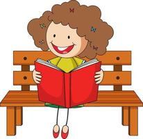 una niña leyendo un libro doodle personaje de dibujos animados vector