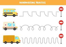 trazar las líneas con medios de transporte. Practica de la escritura. vector