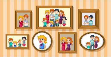 conjunto de foto de familia feliz en el marco de madera vector