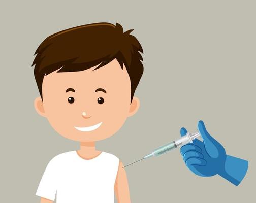 Cartoon character of a boy getting a vaccine