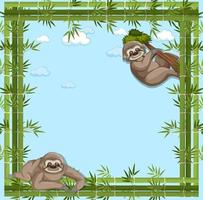 Empty banner with bamboo frame and sloth cartoon character vector