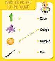 Word to picture matching worksheet for children vector