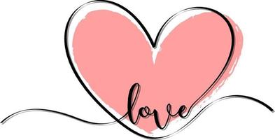 Pink heart hand drawn with love font vector