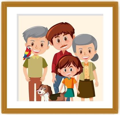 Happy family picture in a frame carton style