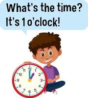 Telling time with a boy holding a clock vector