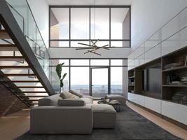 Minimalist interior of a modern living room in 3D illustration photo