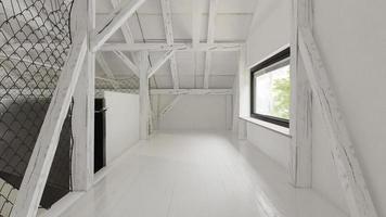 Interior de una casa de granero vacía en 3D rendering foto