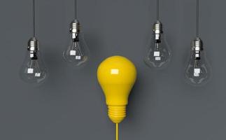 Fondo de concepto de idea de bombillas, ilustración de render 3d foto