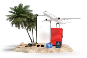 Render 3D de artículos de vacaciones de viaje
