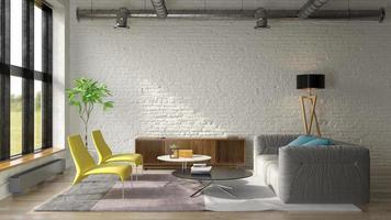 Interior of a modern living room in 3D rendering photo