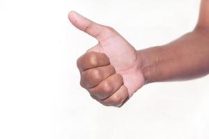 Thumbs up on white background photo