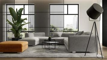 Minimalist interior of a modern living room in 3D rendering photo
