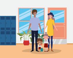 Interracial family in the school hallway vector