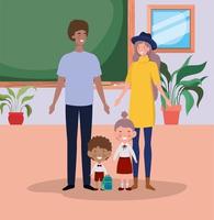 Cute interracial family in the classroom vector