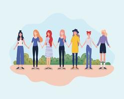 young women standing together, diversity concept vector