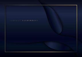 Abstract elegant dark blue shiny curved shape background with golden border frame luxury style. vector