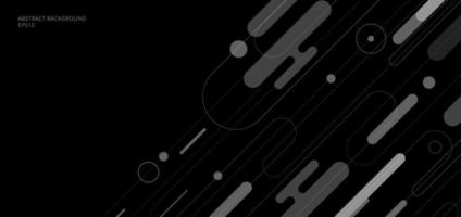 Abstract white and gray diagonal rounded border lines and geometric dots pattern on black background vector