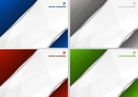 Set of abstract template blue, gray, red and green with white diagonal overlapping layers background with with silver line decoration. technology futuristic concept. vector