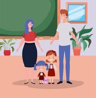 Cute family in the classroom vector