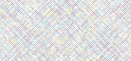 Resumen de colores amarillo, azul, rosa, púrpura líneas de trazos patrón de cuadrícula diagonal sobre fondo blanco. vector