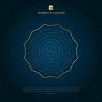 Blue wave circle label center with golden dots pattern glitter shining on dark background. vector