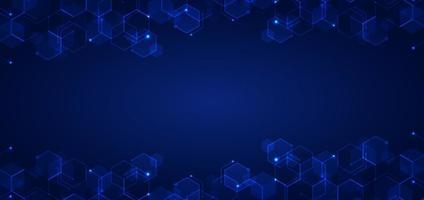 Abstract technology connect concept blue geometric hexagons pattern with glowing light on dark background vector