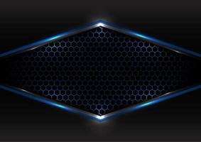 Abstract technology futuristic concept black and gray metallic overlap blue light frame hexagon mesh design modern background and texture vector